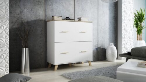 Kumode LOTTA 110 (4D) dimanta baltā krāsā/Isonoma ozolkoka krāsā