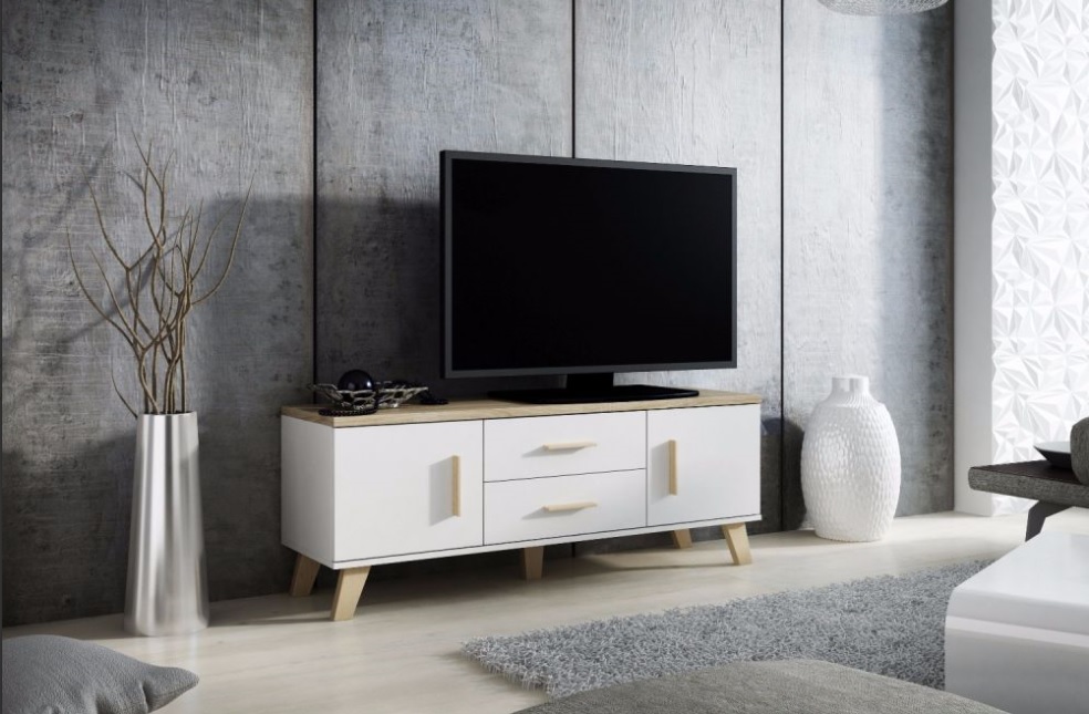 TV statīvs LOTTA 140 2D2S dimanta balts/Isonoma ozols