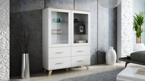 Skapis LOTTA 120 2DSZ4S dimanta balts/Isonoma ozols