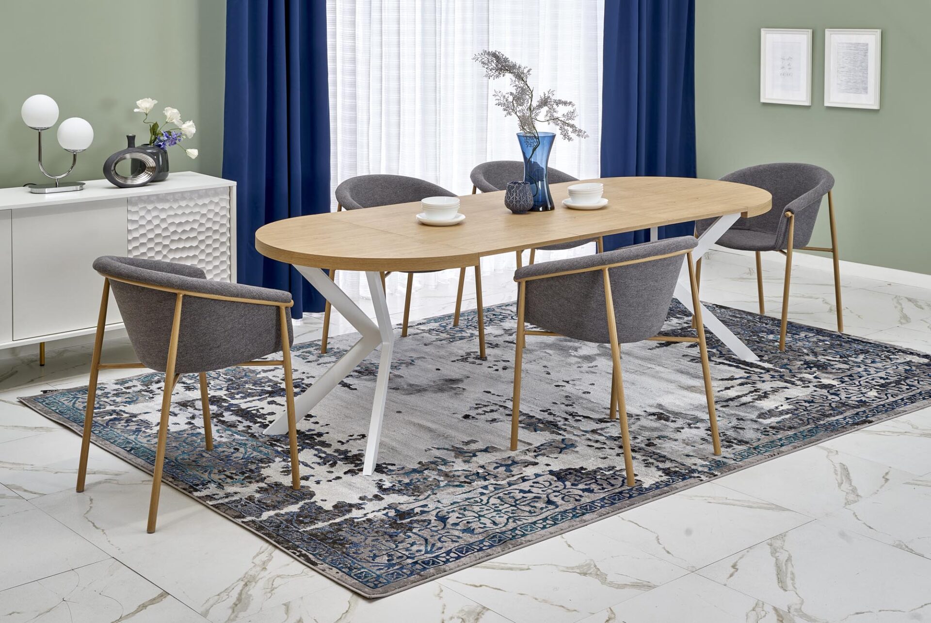 PERONI izvelkams galds, zeltainais ozols/balts