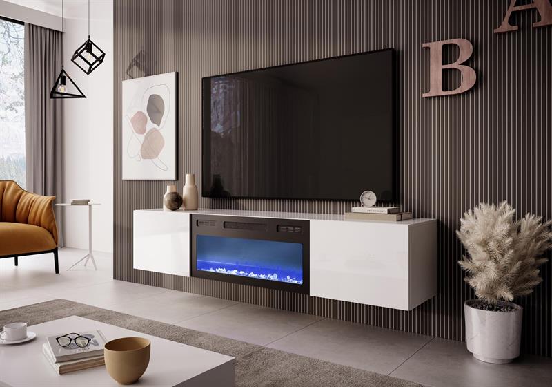 LIVO RTV 180 TV statīvs ar kamīnu, balts — 7 attēls