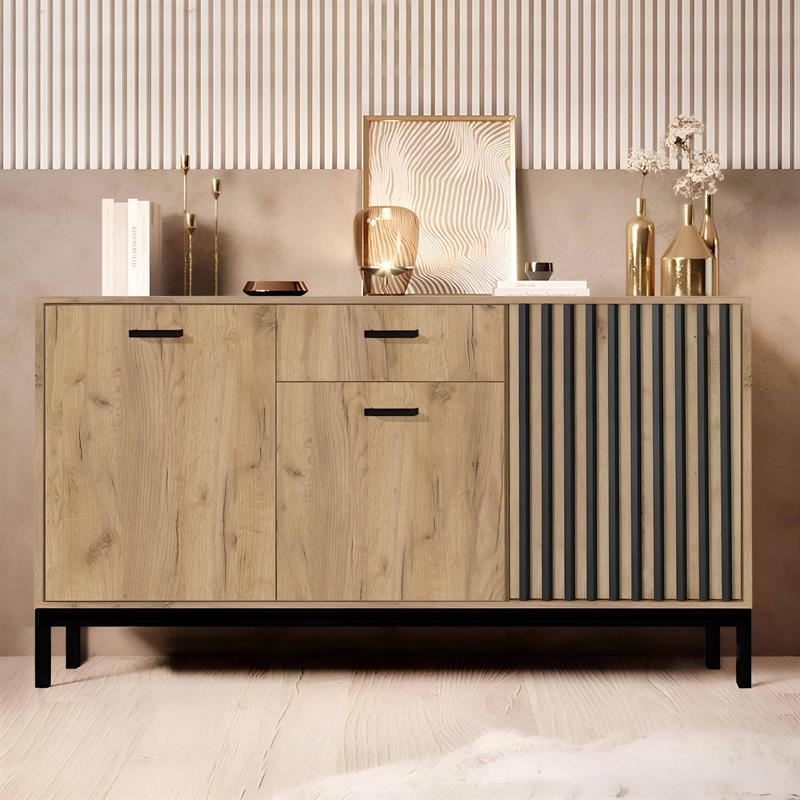 LAMINO KM-1 kumode, ozols/melna — 2 attēls