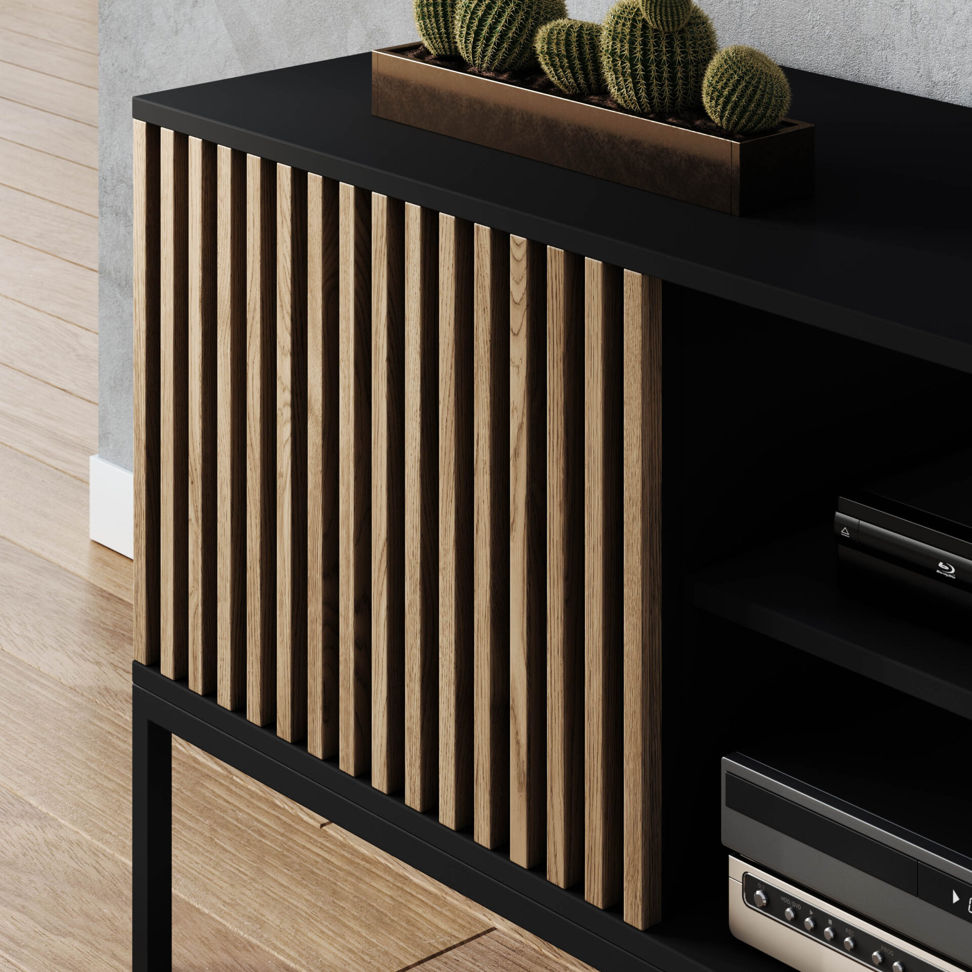 Meorati 150 TV statīvs, melns/māksliniecisks ozols — 6 attēls