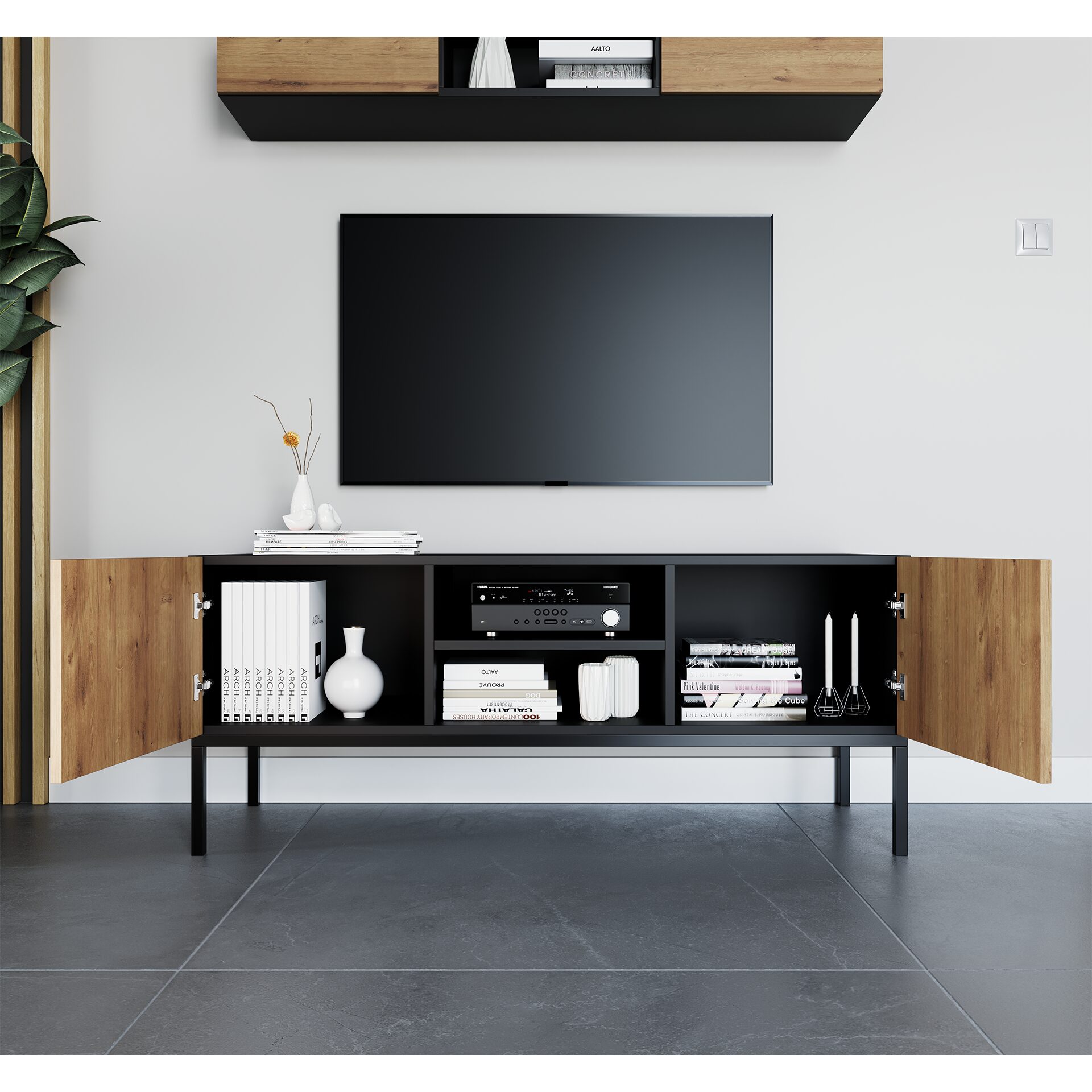 Lanzzi 120 TV statīvs, matēti melns/māksliniecisks ozols — изображение 3