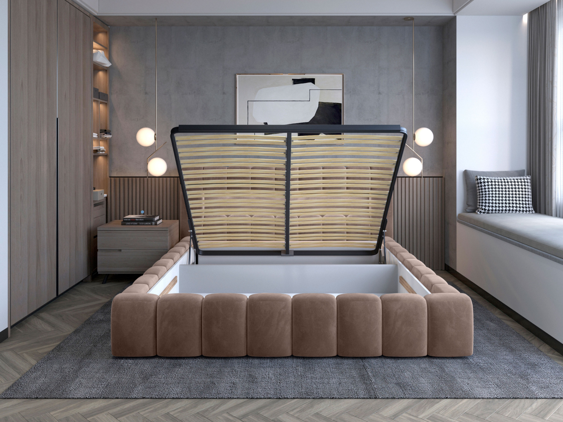 Lamica gulta 180x200 + metāla rāmis/gāze/konteiners — 5 attēls