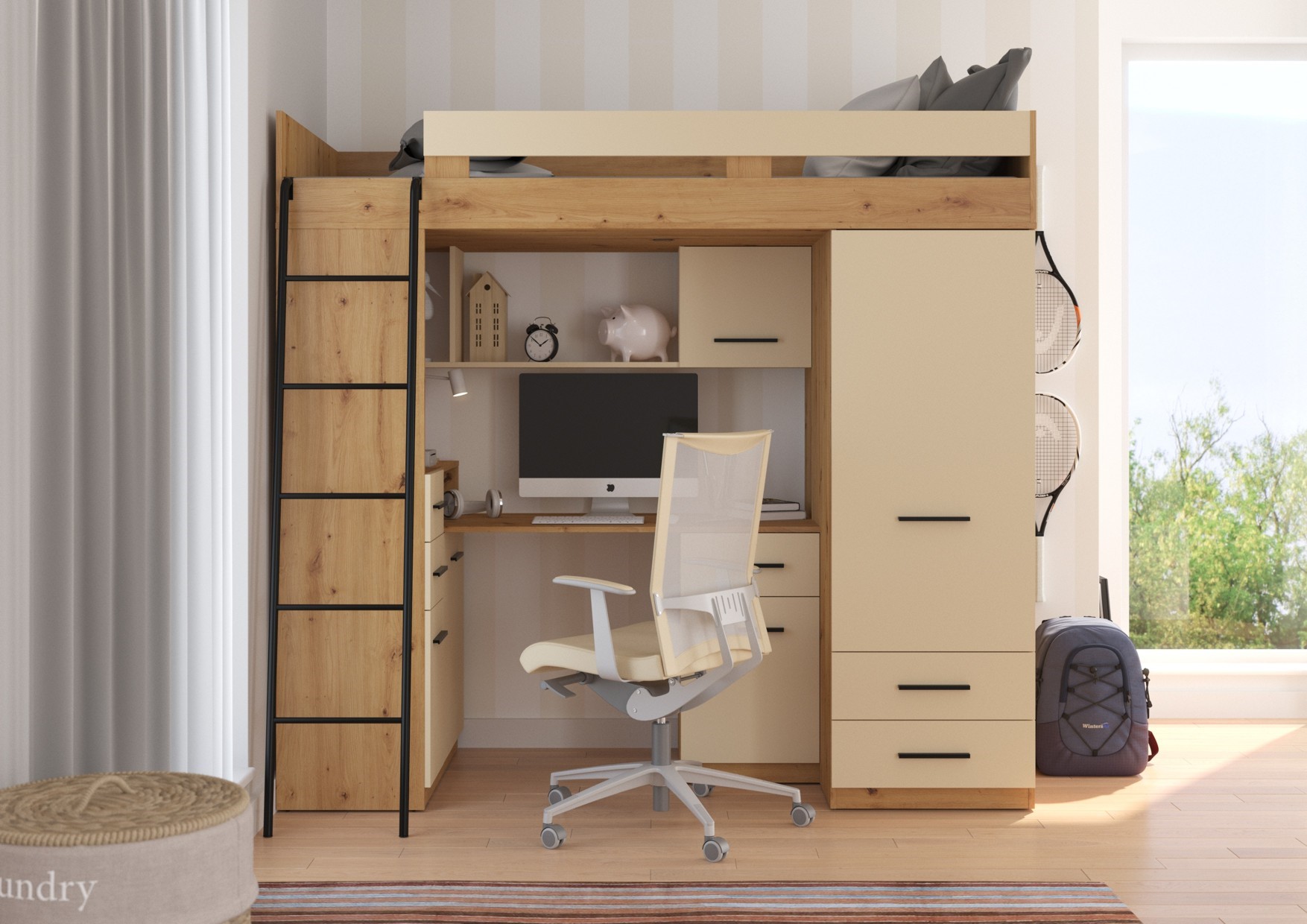 MYKS L mezzanine, matēta krāsa, ozols/krēmkrāsa — изображение 3