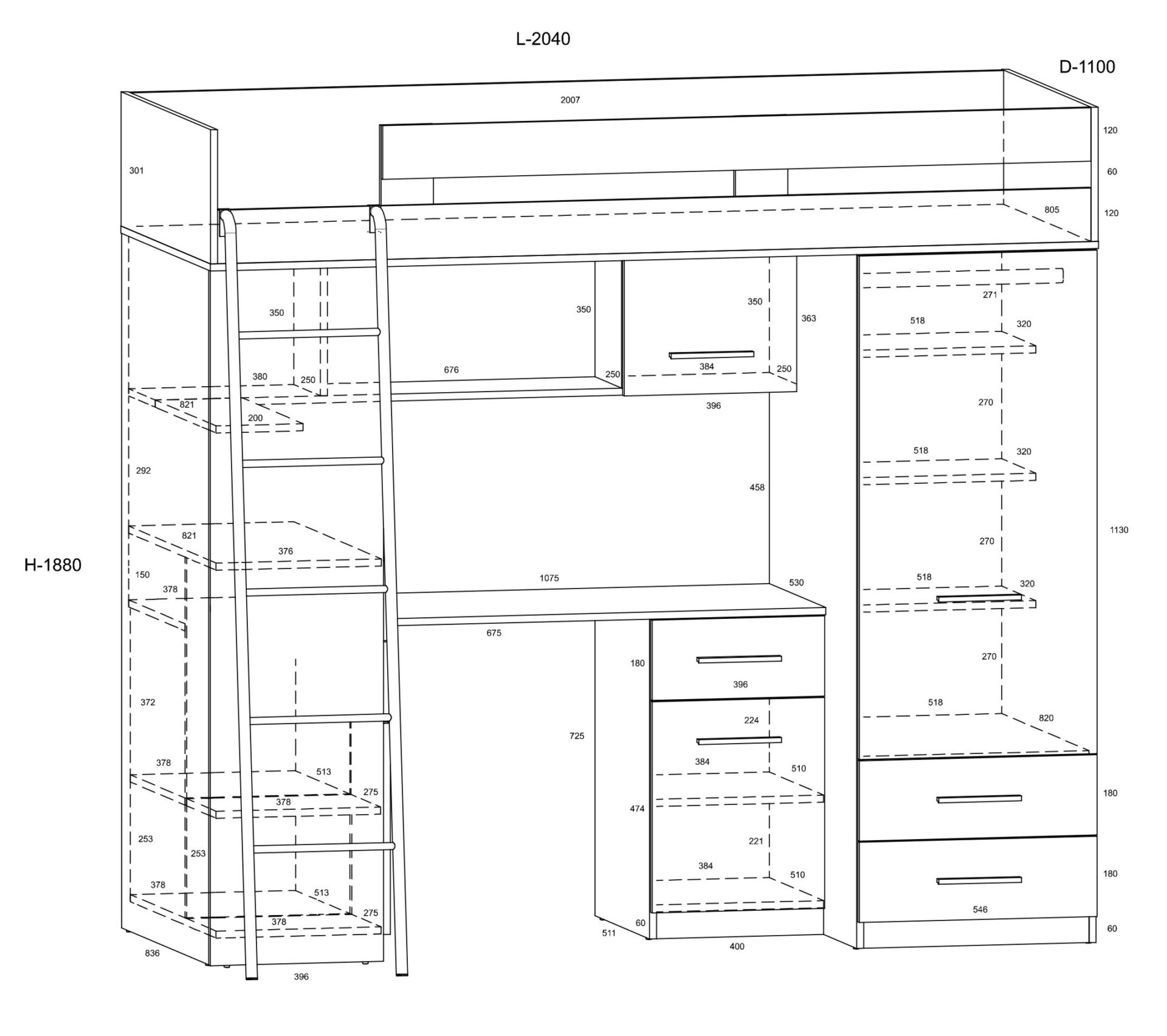 MYKS L mezzanine bez paklājiņa, bordo ozols / krēmkrāsa — изображение 5