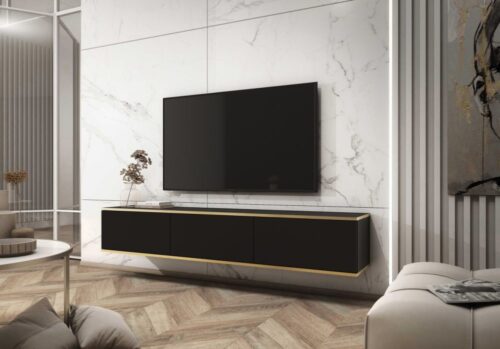 “Oro” sienas vai grīdas TV skapītis, 135 vai 175 cm, melns