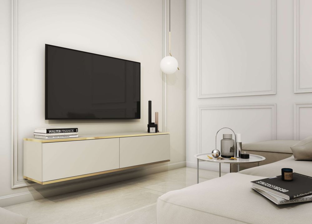 "Oro" pie sienas stiprināms vai brīvi stāvošs TV skapītis, 135 vai 175 cm, bēšs — изображение 3
