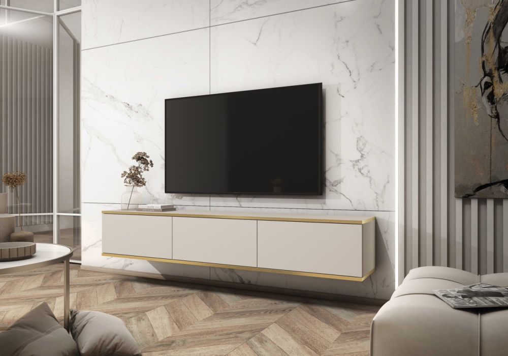 "Oro" pie sienas stiprināms vai brīvi stāvošs TV skapītis, 135 vai 175 cm, bēšs — изображение 2