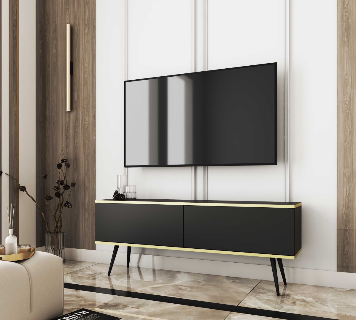 "Oro" sienas vai grīdas TV skapītis, 135 vai 175 cm, melns — изображение 3