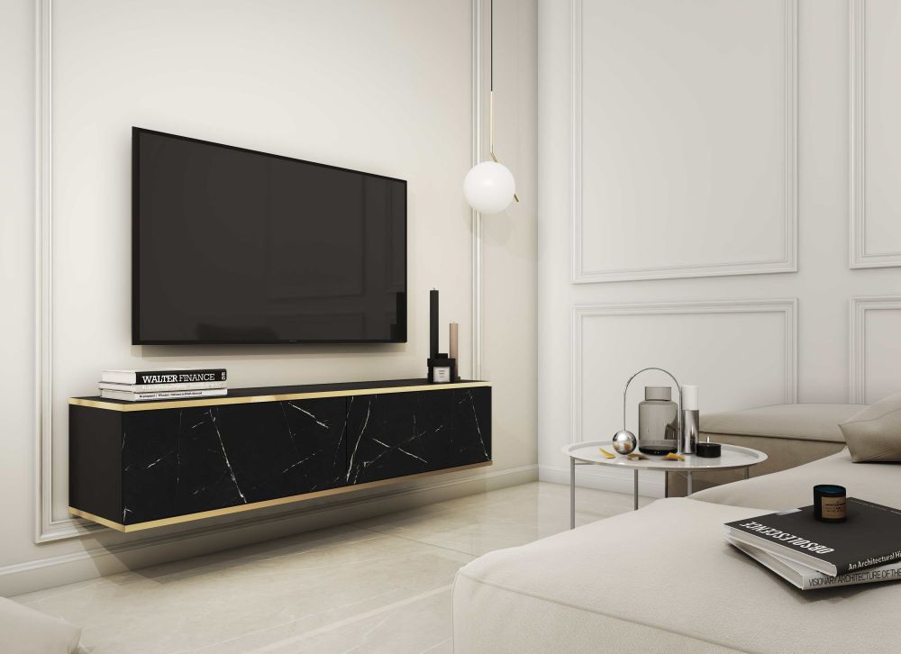Pie sienas stiprināms vai brīvi stāvošs TV skapītis Oro 135 vai 175 cm marmors — изображение 2