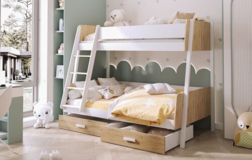 Divstāvu gulta ar atvilktnēm MORITZ 3 personām 90×200 cm