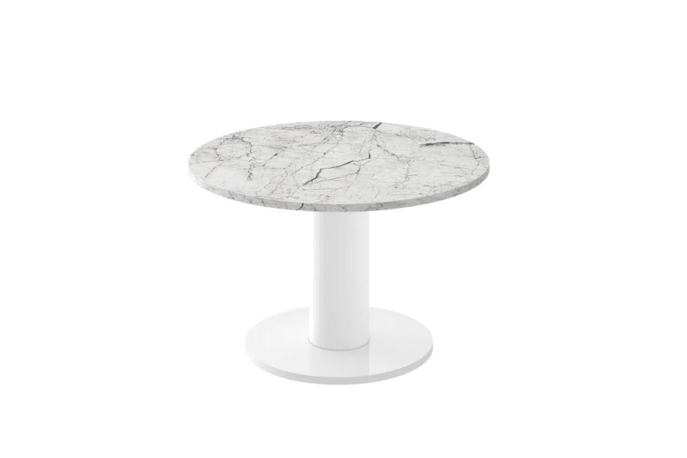 SOLO MINI kafijas galdiņš ⌀80 cm, gaišs marmors, spīdīgs/balts
