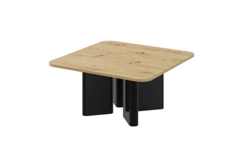 DIVERSO kafijas galdiņš 80×80, mākslinieciskais ozols/spīdīgi melns