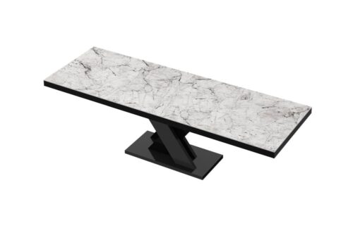 XENON LUX izvelkams galds 160(256)x89 balts marmors/melns spīdīgs