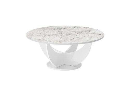 CAPRI kafijas galdiņš 100×100 balts marmors/balts spīdīgs