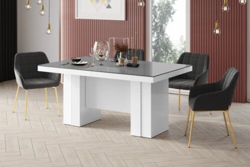 LARGO izvelkams galds 160(400)x89 spīdīgi pelēks/spīdīgi balts
