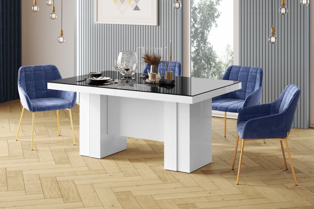 LARGO izvelkams galds 160(400)x89 spīdīgi melns/spīdīgi balts