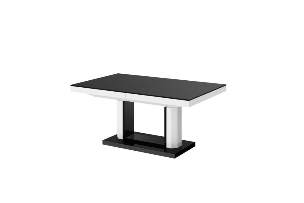 QUADRO LUX kafijas galdiņš 120(170)x75 spīdīgi melns/spīdīgi balts, izvelkams