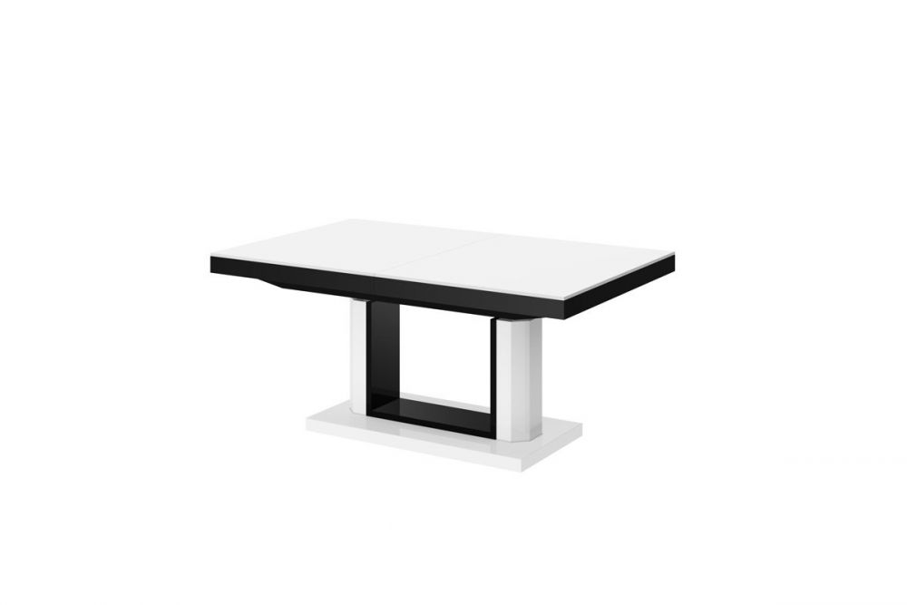QUADRO LUX kafijas galdiņš 120(170)x75 spīdīgi balts/spīdīgi melns, izvelkams