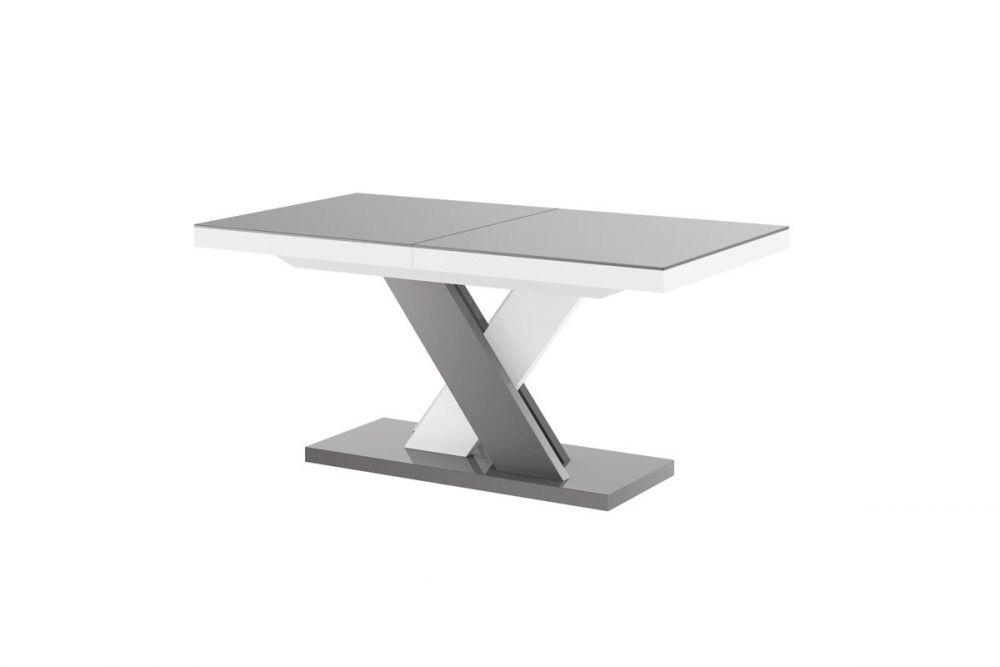XENON LUX galds 160(256)x89 spīdīgi pelēks/spīdīgi balts krāsu sajaukums, izvelkams