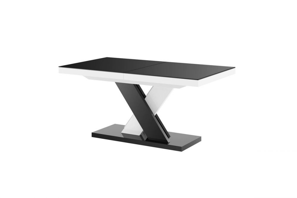 XENON LUX galds 160(256)x89 spīdīgi melns/spīdīgi balts krāsu sajaukums, izvelkams