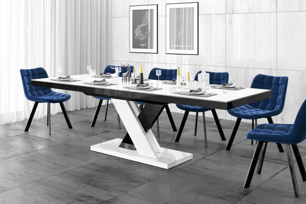 XENON LUX galds 160(256)x89 spīdīgi balts/spīdīgi melns krāsu sajaukums, izvelkams