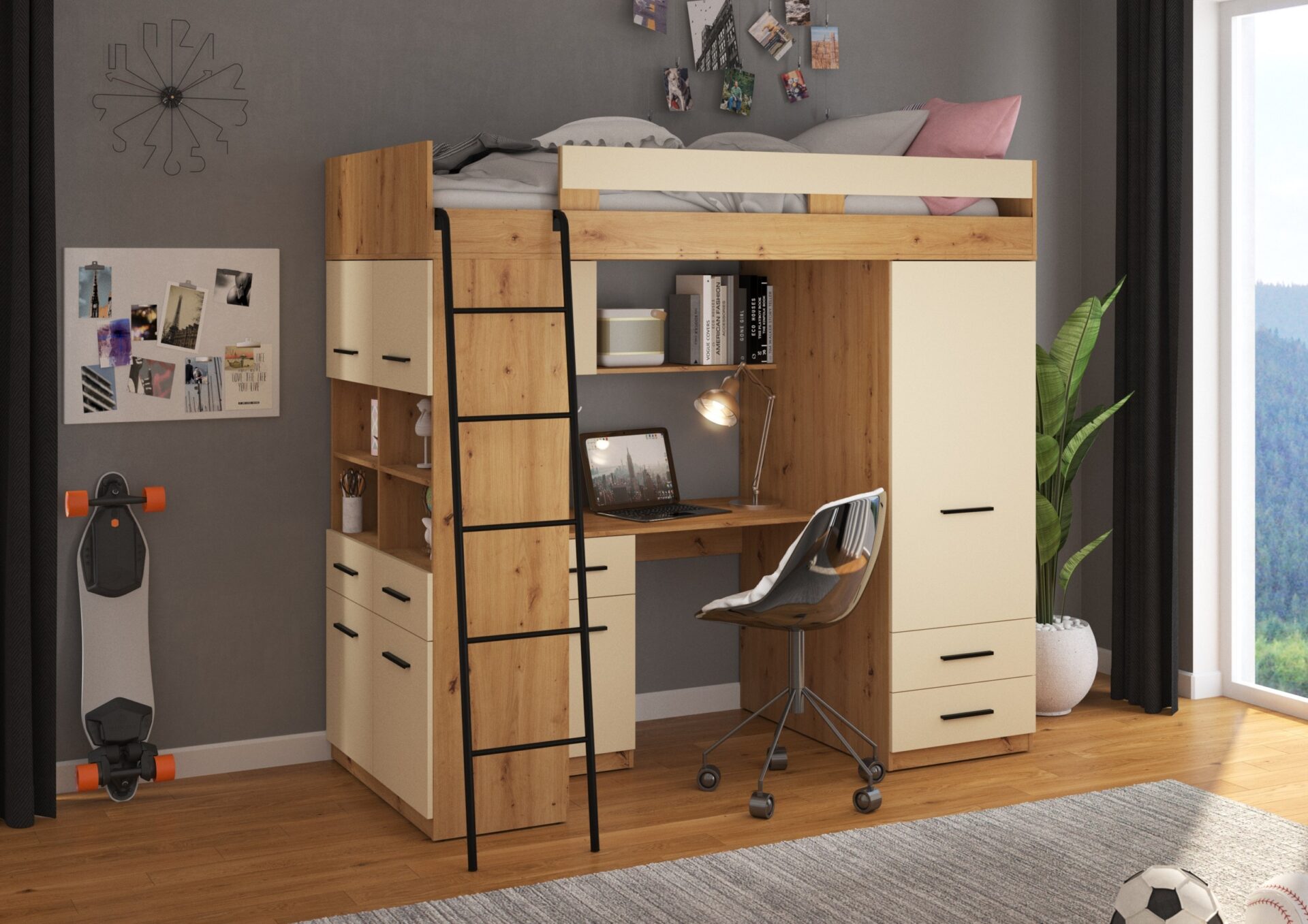 VELVE L mezzanine bez paklājiņiem. Artisan ozols/krēmkrāsa