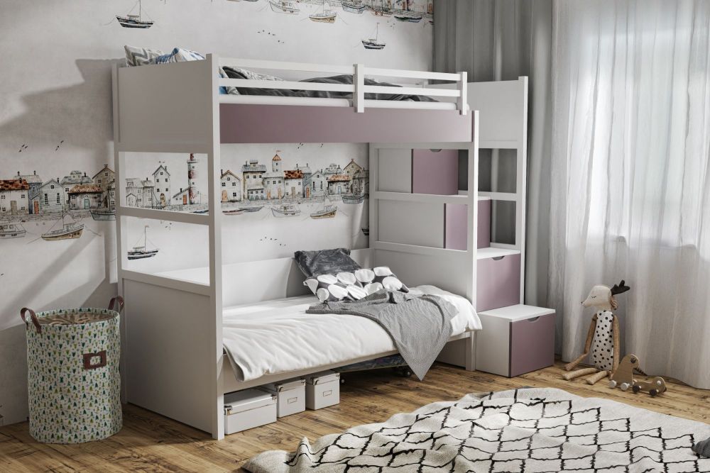ENZO divstāvu gulta ar pakāpieniem 90x200 cm