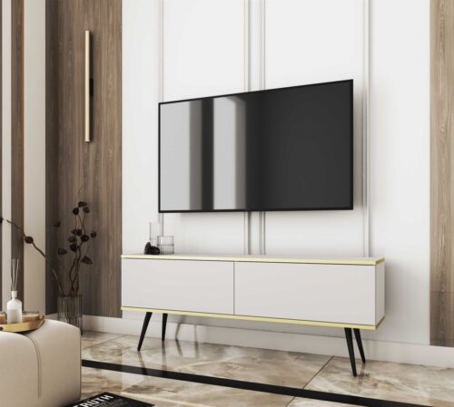 “Oro” sienas vai grīdas TV skapītis, 135 vai 175 cm, balts