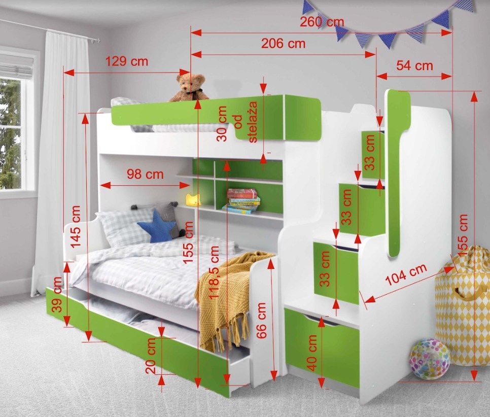 HARRY divstāvu gulta ar plauktiem, 2 personām, balta un zila, 90x200 cm — 2 attēls