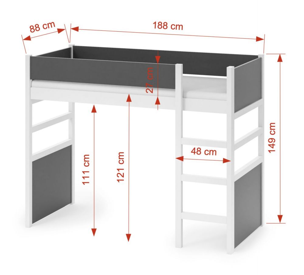 SAVANA divstāvu gulta starpstāvā ar kāpnēm 90x190 cm — 3 attēls