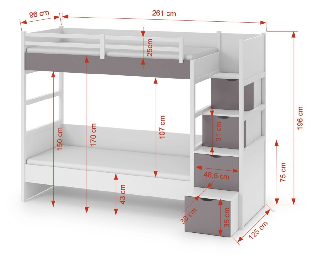 ENZO divstāvu gulta ar pakāpieniem 90x200 cm — изображение 4