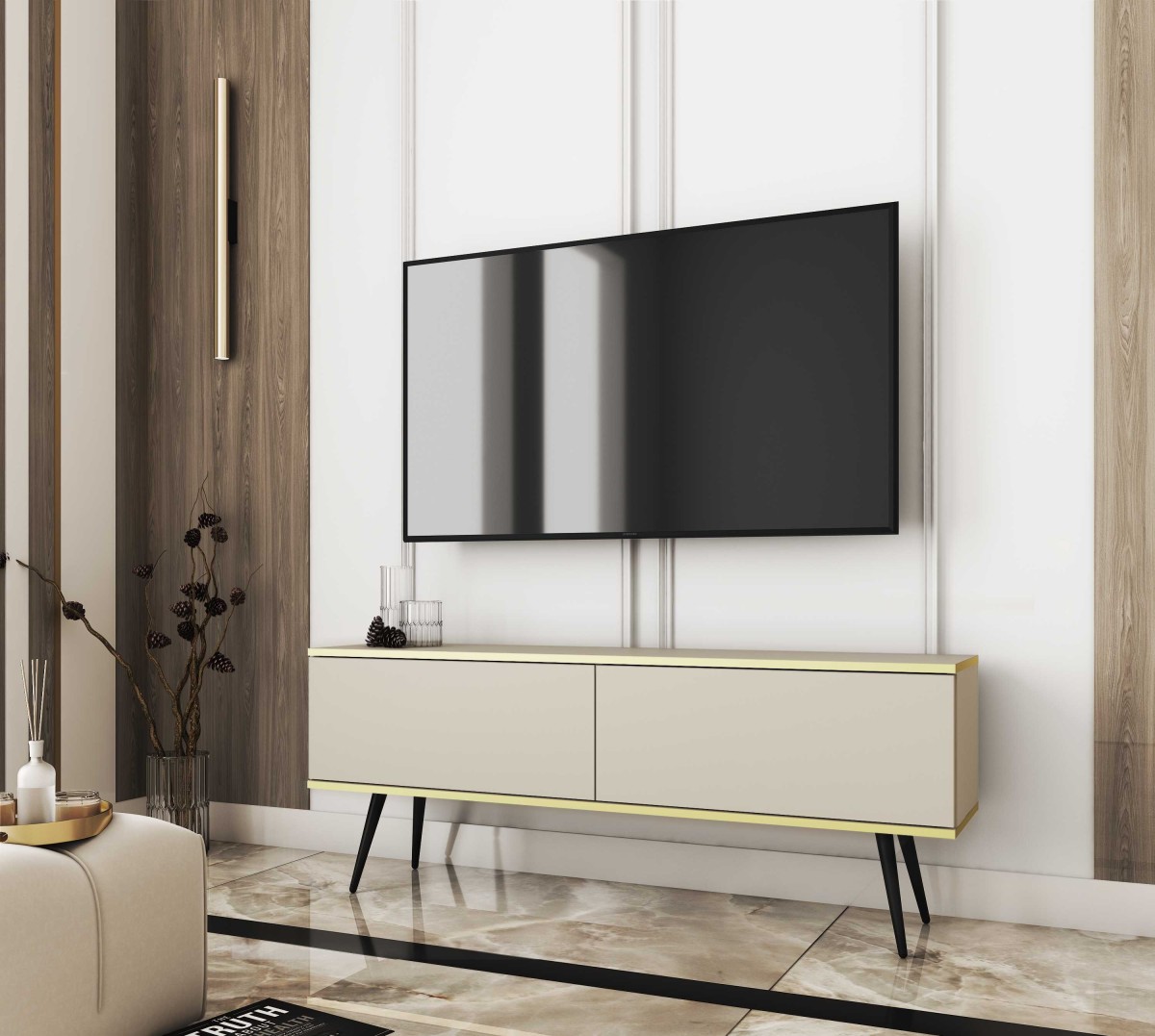"Oro" pie sienas stiprināms vai brīvi stāvošs TV skapītis, 135 vai 175 cm, bēšs — изображение 4