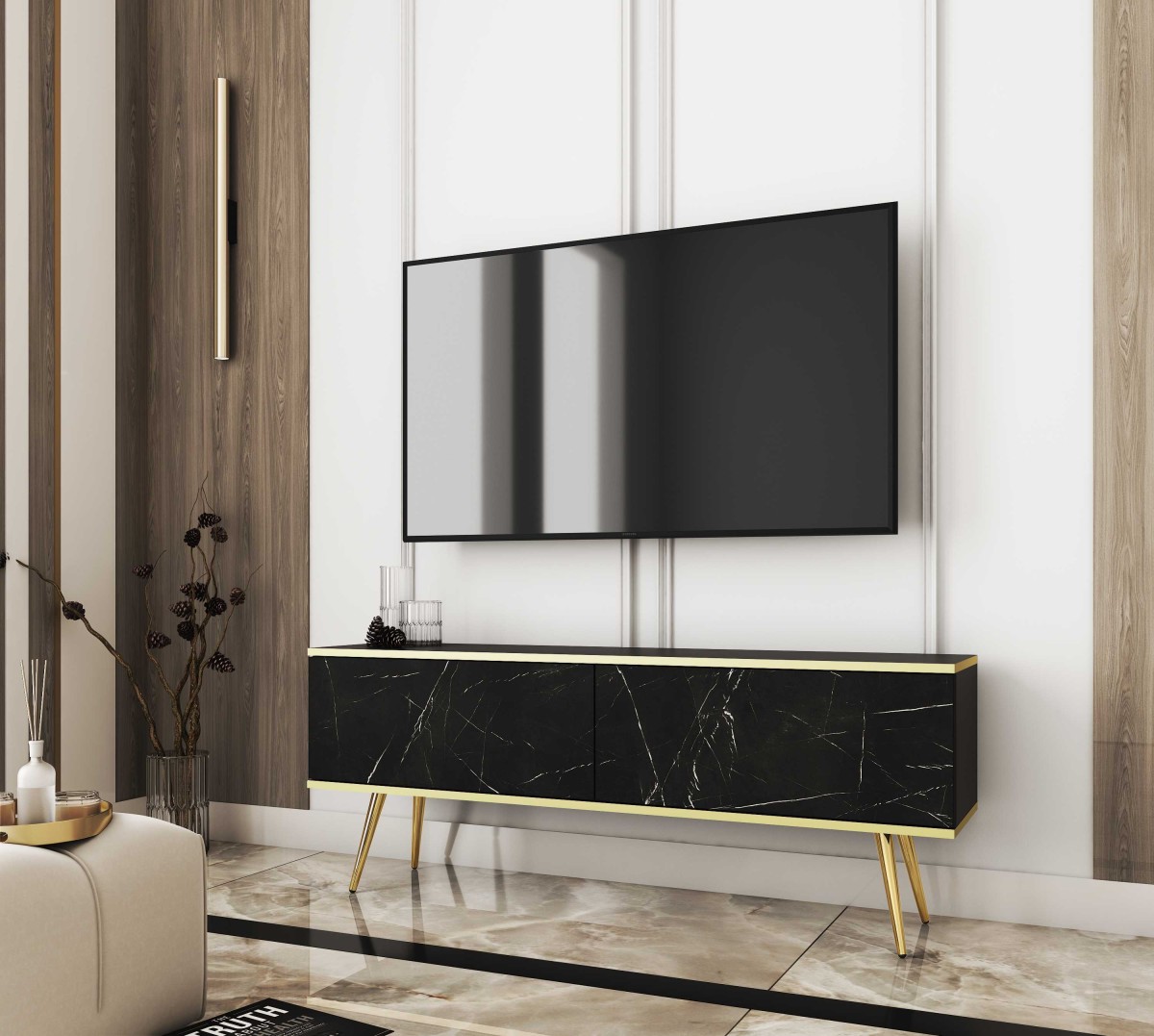 Pie sienas stiprināms vai brīvi stāvošs TV skapītis Oro 135 vai 175 cm marmors — изображение 6