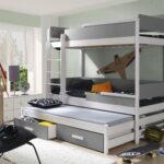 Divstāvu gulta ar atvilktnēm QUATRO 3 personām 90x200 cm