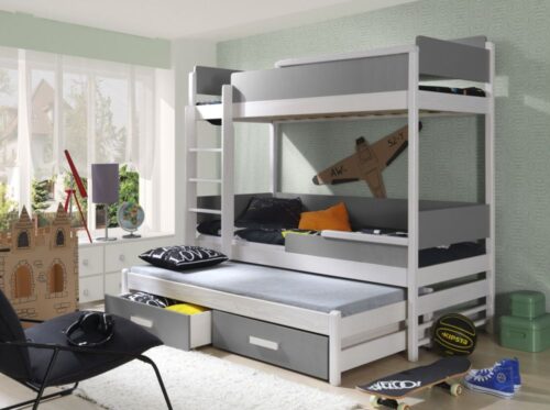 Divstāvu gulta ar atvilktnēm QUATRO 3 personām 80×181 cm