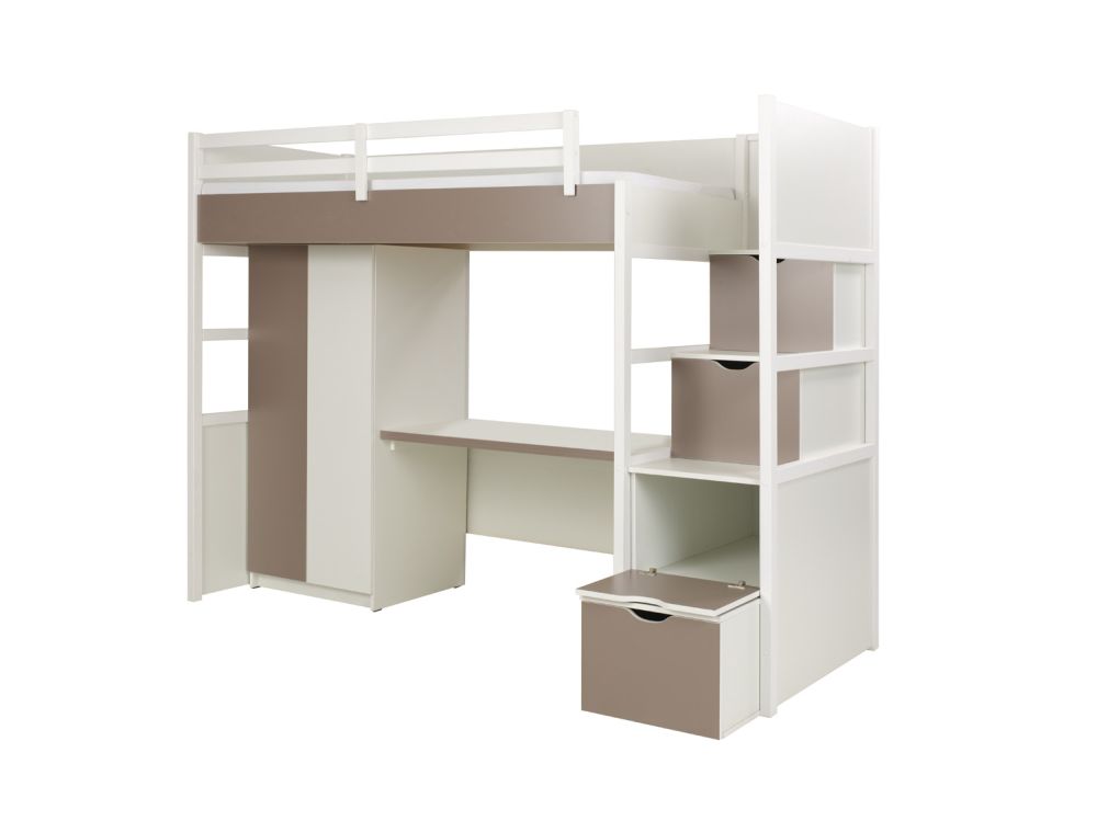 TRISTAN mezzanine ar divstāvu gultu, skapi un rakstāmgaldu 90x200 cm — изображение 3