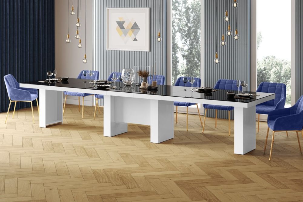 LARGO izvelkams galds 160(400)x89 spīdīgi melns/spīdīgi balts — 2 attēls