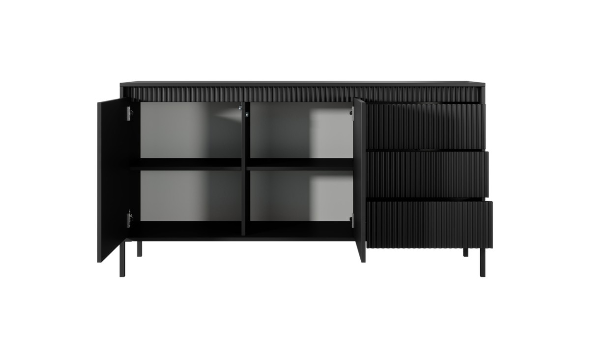 Kumode ar skapjiem un atvilktnēm, rievotas fasādes 153 2D3S Senso melna — изображение 3