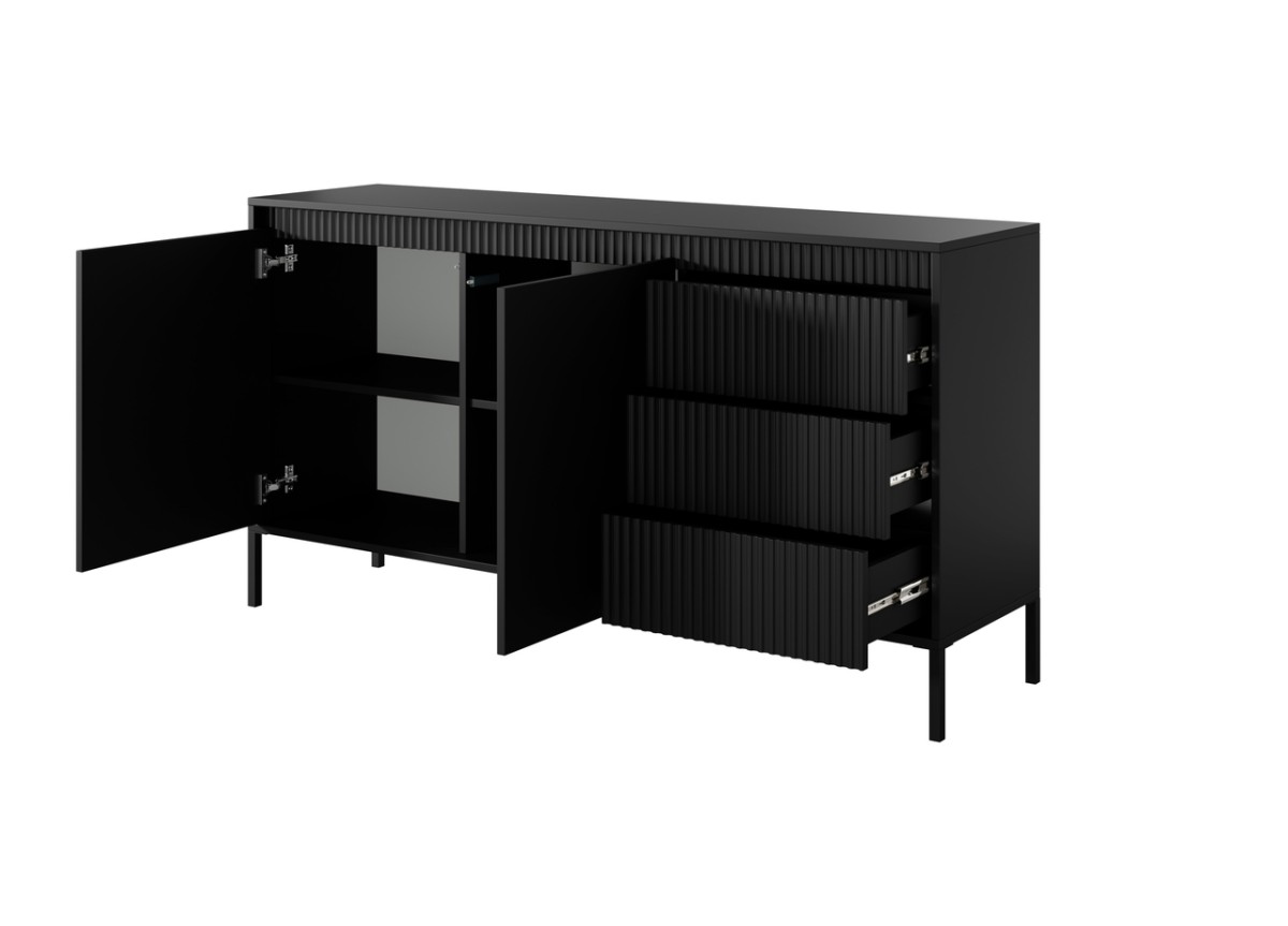 Kumode ar skapjiem un atvilktnēm, rievotas fasādes 153 2D3S Senso melna — изображение 4