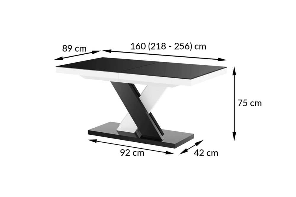 XENON LUX izvelkams galds 160(256)x89 balts marmors/melns spīdīgs — 3 attēls