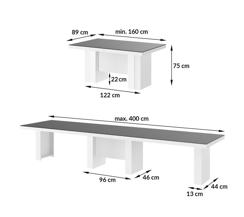 LARGO izvelkams galds 160(400)x89 spīdīgi pelēks/spīdīgi balts — изображение 3