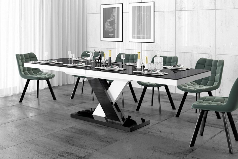 XENON LUX galds 160(256)x89 spīdīgi melns/spīdīgi balts krāsu sajaukums, izvelkams — изображение 3