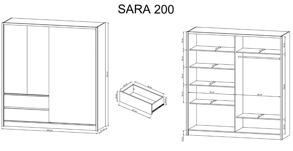 Sara 200 bīdāmais skapis – balta — 4 attēls