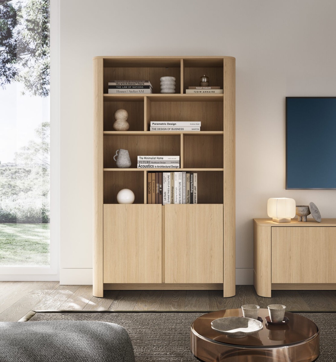 Bari grāmatu skapis ar plauktiem un skapi, Vicenza ozols, RG103 — изображение 6