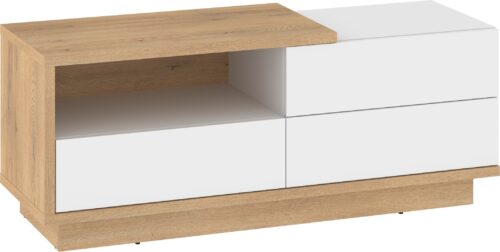 BRITA 20 mēbeļu kumode, TV galdiņš, kremonas ozols, baltā spīdīgā krāsā