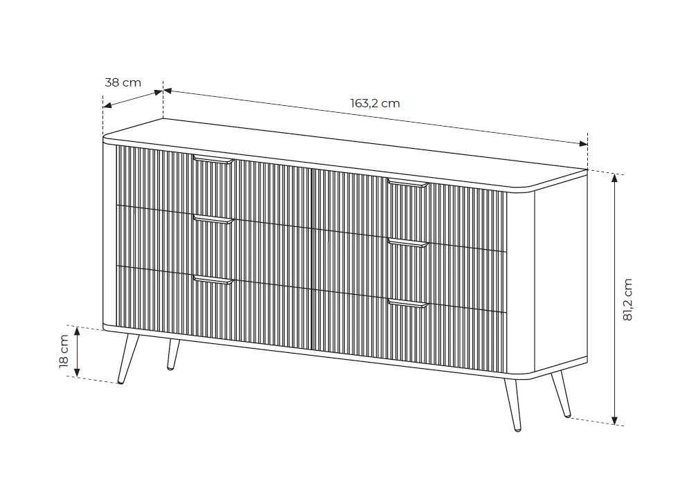 Lante kumode 163 cm 6S uz augstām kājām, balta — изображение 5