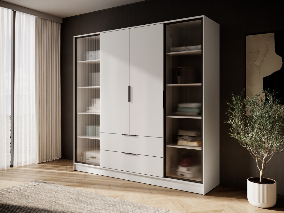 Loft stila skapis ar 4 durvīm, rievām un atvilktnēm, Kelly 4D RD